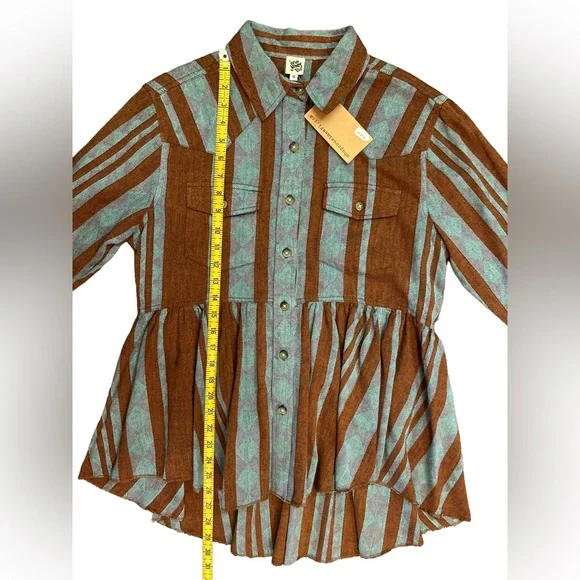 IVY JANE brown turquoise long sleeve high low peplum button up blouse/jacket NWT